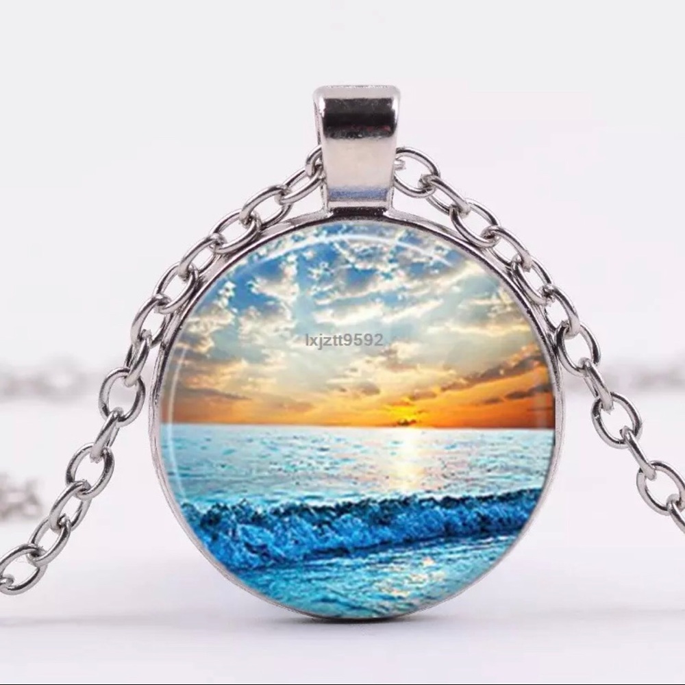 Beach Paradise Glass Bubble Necklace Sun Gift NEW